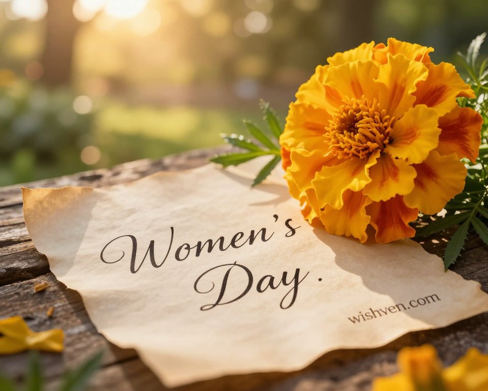 A handwritten women day wish beside a bright flower