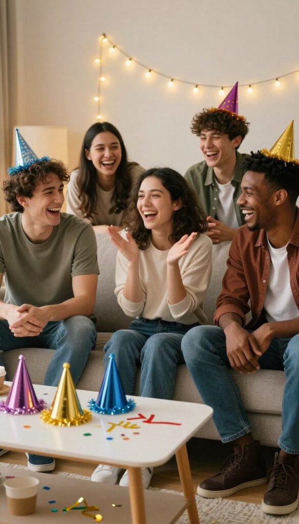 Friends laughing together over a funny new year resolution