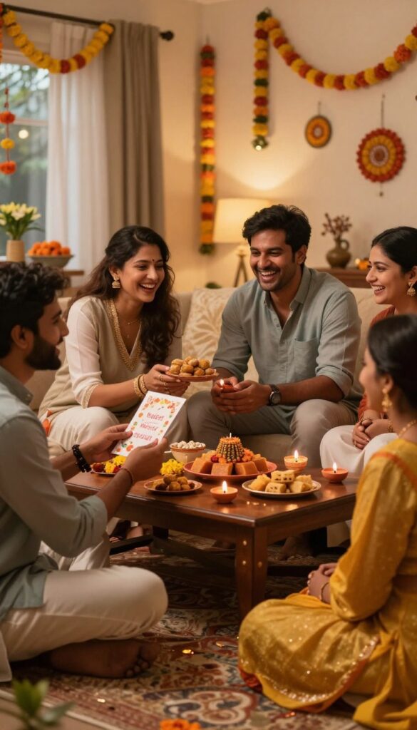 Friends sharing happy Dussehra wishes with family